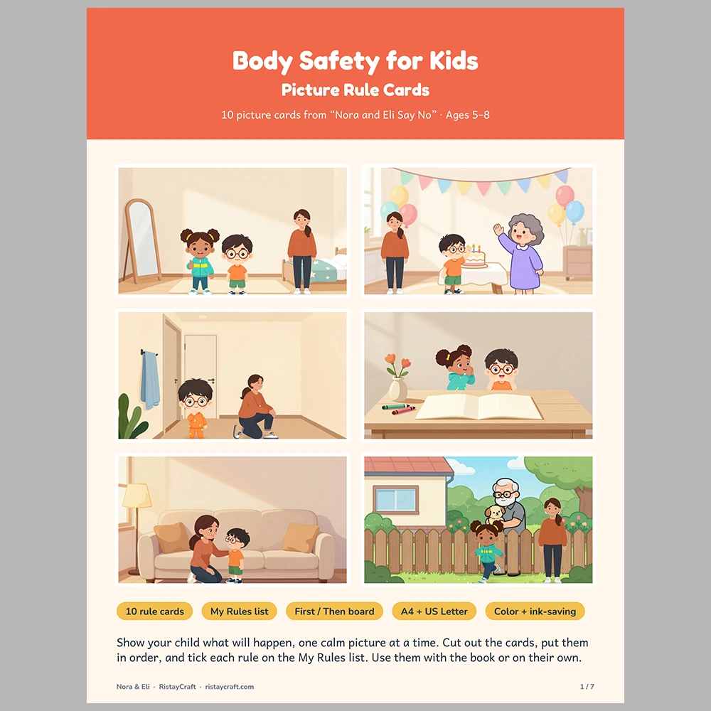 Body Safety for Kids Picture Rule Cards | Printable Visual Sequence Cards for Kids Ages 5–8 | Safety Rules Companion