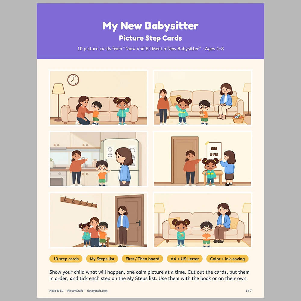 My New Babysitter Picture Step Cards | Printable Visual Sequence Cards for Kids Ages 4–8 | Social Narrative Companion