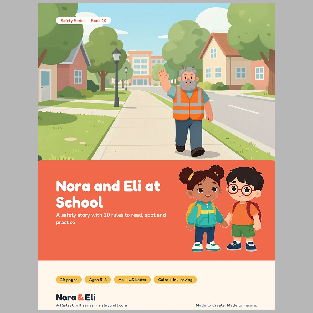 School Safety for Kids Printable | 29-Page Back to School Rules Workbook Ages 5–8 | Bus Handwashing Bullying Stories Activities