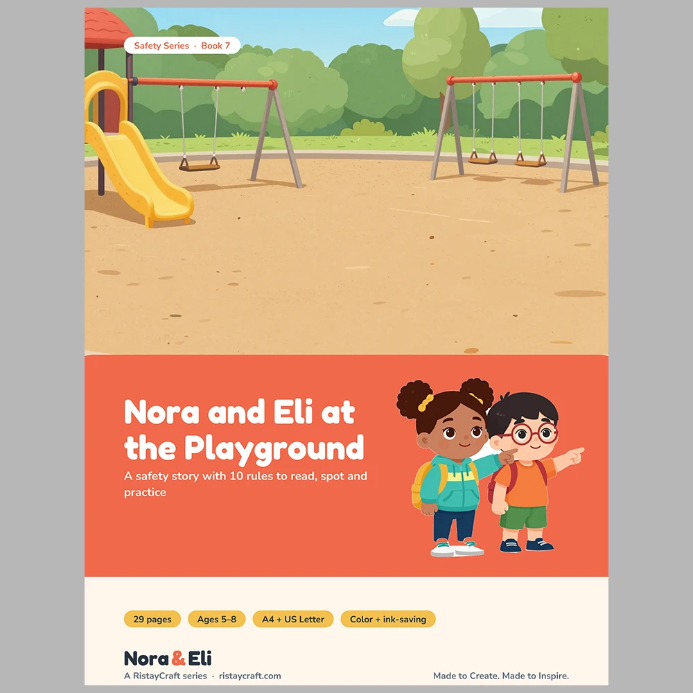 Playground Safety for Kids Printable | 29-Page Recess and Park Safety Workbook Ages 5–8 | Stories Activities
