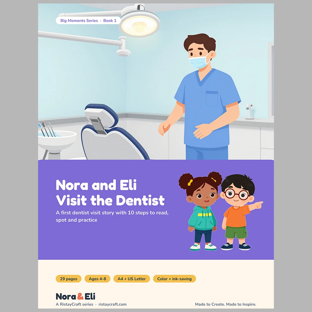 First Dentist Visit Social Narrative for Kids | 29-Page Printable Big Moment Story Ages 4–8 | Dental Checkup Story Activities