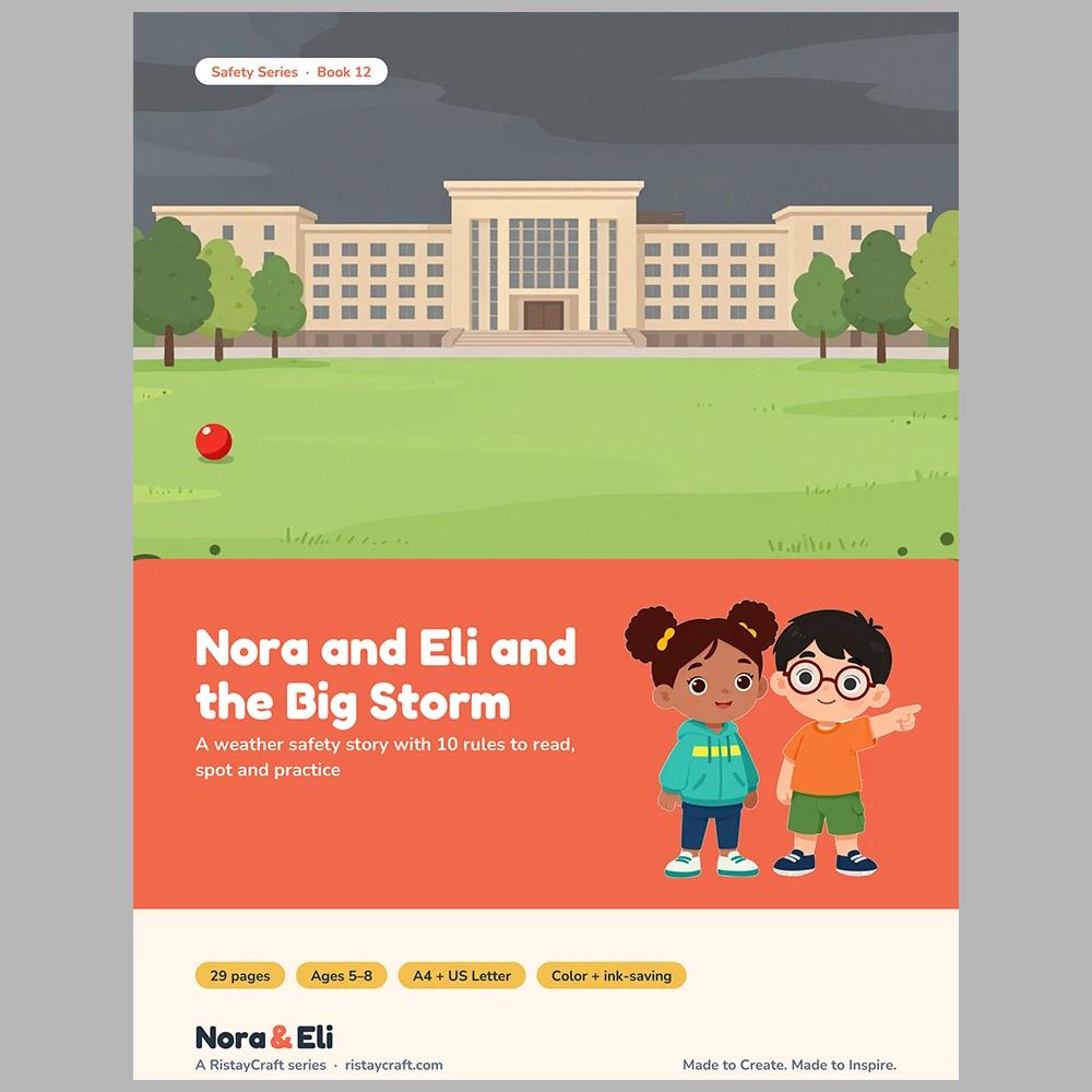 Weather Safety for Kids Printable | 29-Page Storm Tornado Flood Safety Workbook Ages 5–8 | Stories Activities