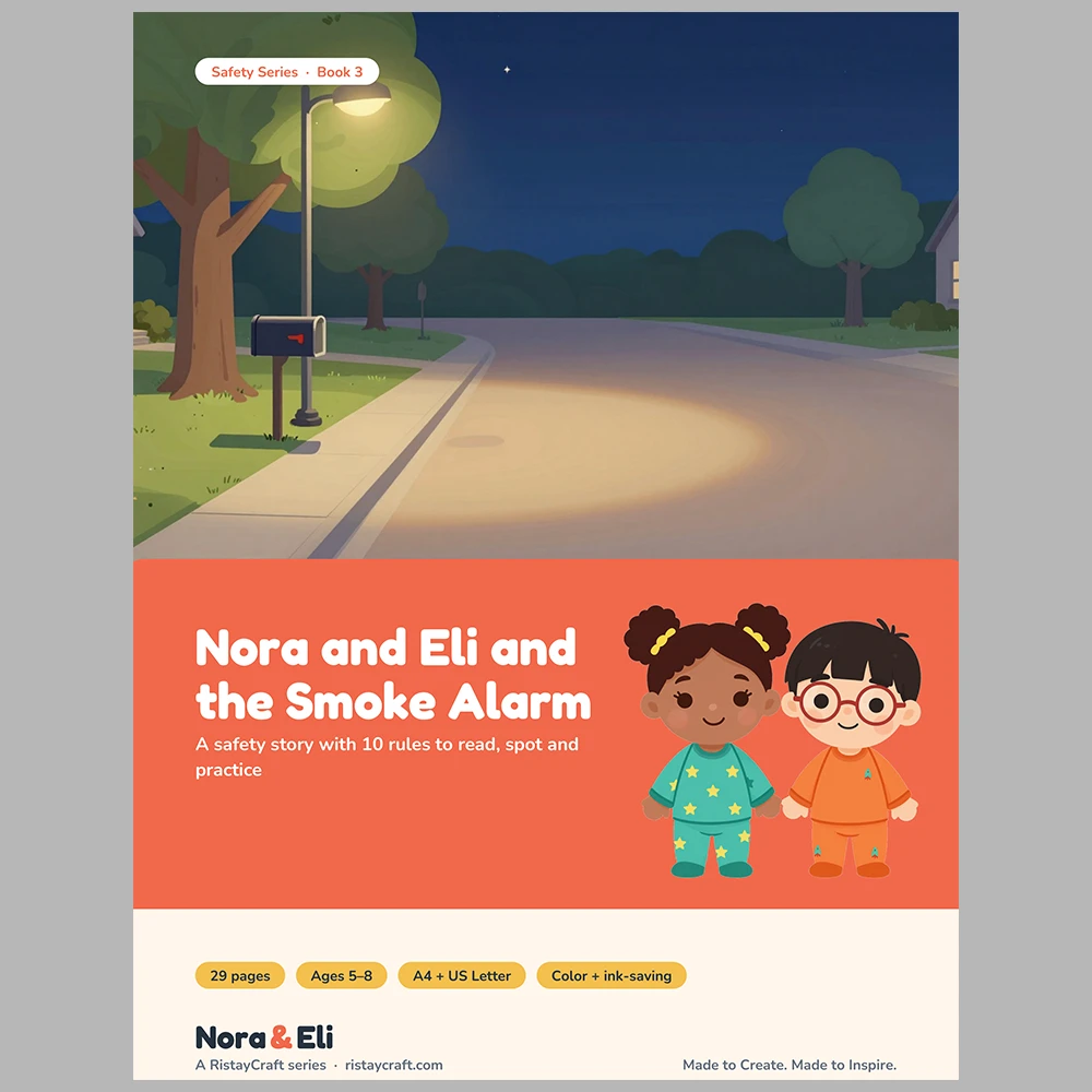 Fire Safety for Kids Printable | 29-Page Fire Drill and Escape Plan Workbook Ages 5–8 | Smoke Alarm Stories Activities