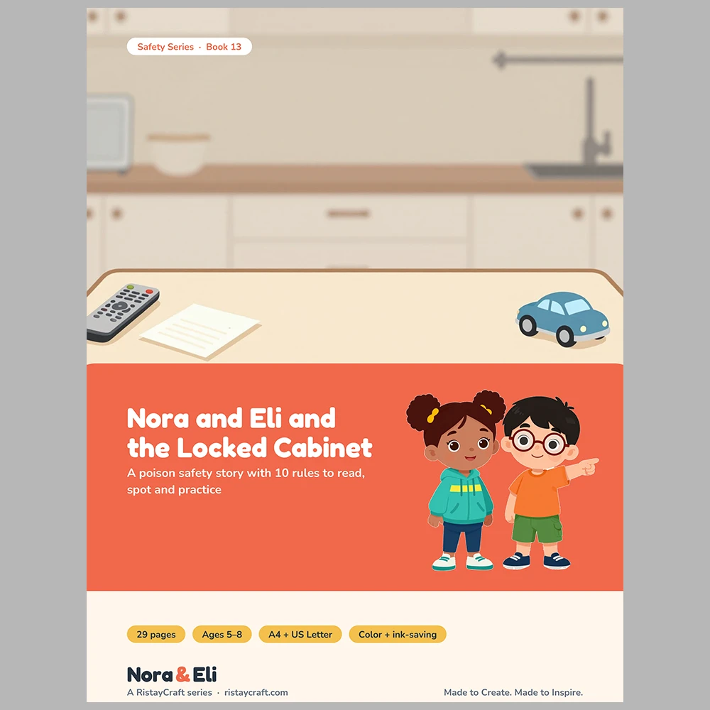 Poison Safety for Kids Printable | 29-Page Medicine Battery and Laundry Packet Safety Workbook Ages 5–8 | Stories Activities