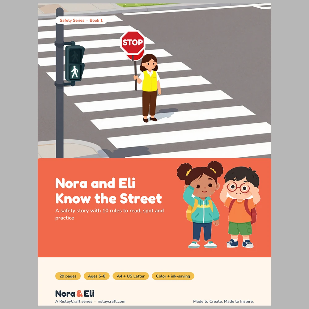Street Safety for Kids Printable | 29-Page Road Safety Workbook Ages 5–8 | Stories Activities | Instant Download