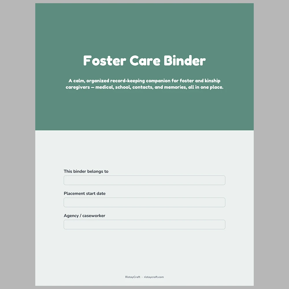 Foster Care Binder Printable | Foster Parent Organizer | Placement, Medical, School & Contact Log | Instant Download PDF