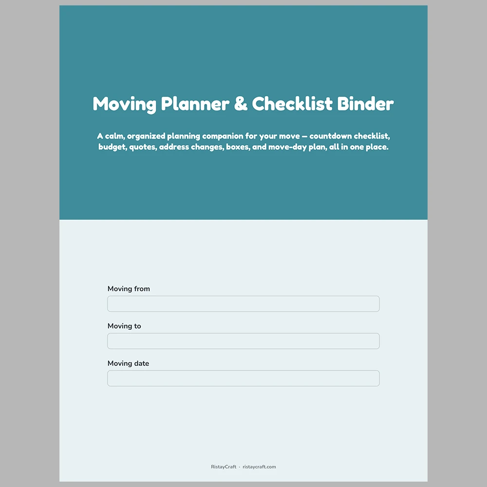 Moving Planner Binder Printable | Moving Checklist, Box Inventory, Budget & Address Change List | Instant Download PDF