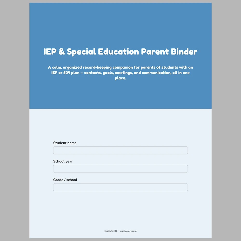 IEP Binder Printable | Special Education Parent Organizer | 504 Plan Meeting Notes, Goals Tracker & Communication Log | PDF