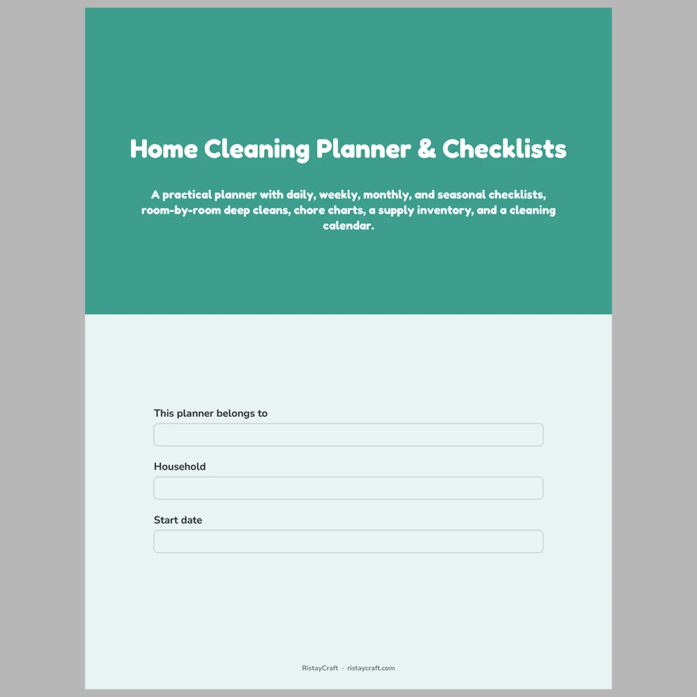 Home Cleaning Planner Printable | Cleaning Checklists, Chore Chart, Deep Clean Room Lists, Supplies Inventory & Calendar | Fillable PDF