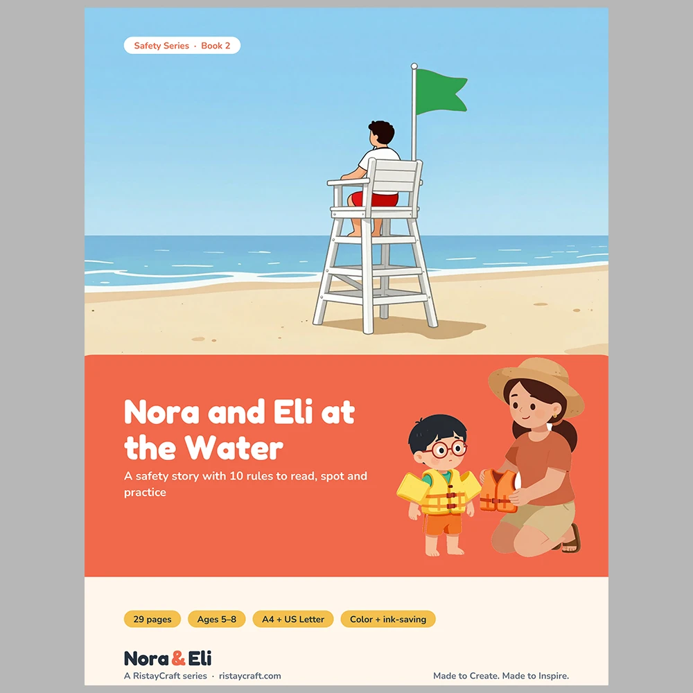Water Safety for Kids Printable | 29-Page Pool Beach Lake Safety Workbook Ages 5–8 | Stories Activities | Instant Download