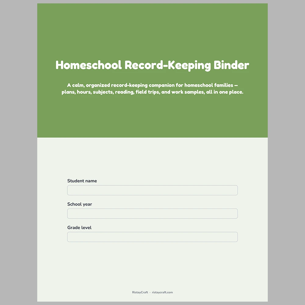 Homeschool Record Keeping Binder Printable | Attendance & Hours Log, Reading List, Field Trip Log, Portfolio Tracker | PDF