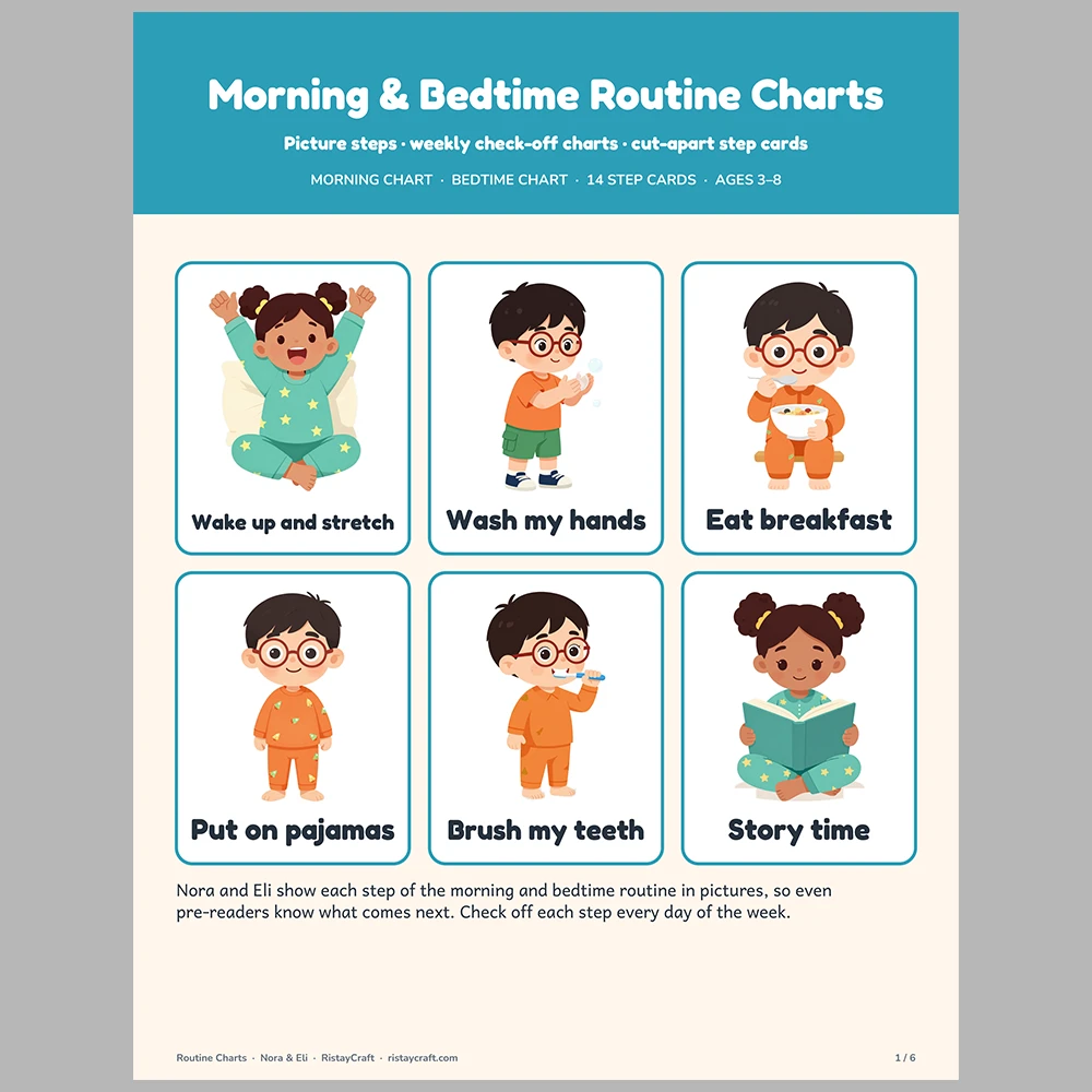Morning and Bedtime Routine Chart for Kids | Visual Picture Routine Cards & Weekly Checklist | Printable Toddler Preschool Ages 3-8