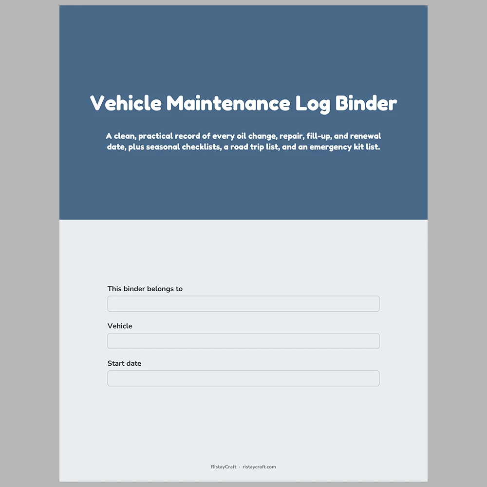 Vehicle Maintenance Log Binder Printable | Car Service Record, Oil Change Log, Fuel Log, Repair Log | Fillable PDF Download