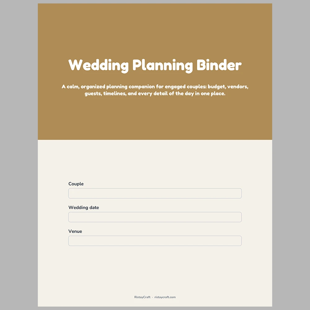 Wedding Planning Binder Printable | Wedding Planner Organizer PDF | Budget, Guest List, Vendor Tracker, Timeline | Instant Download