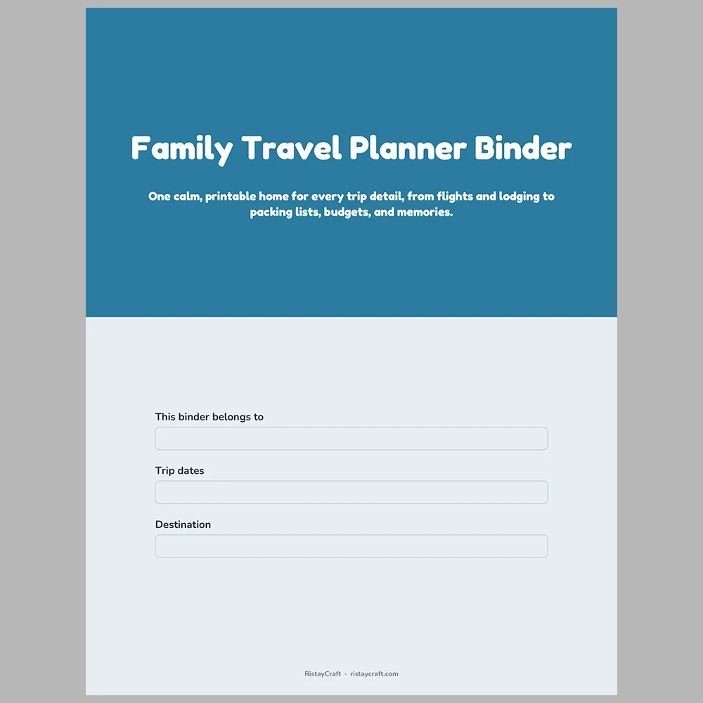 Family Travel Planner Printable | Vacation Binder PDF | Itinerary, Packing List, Budget, Documents Checklist | Instant Download