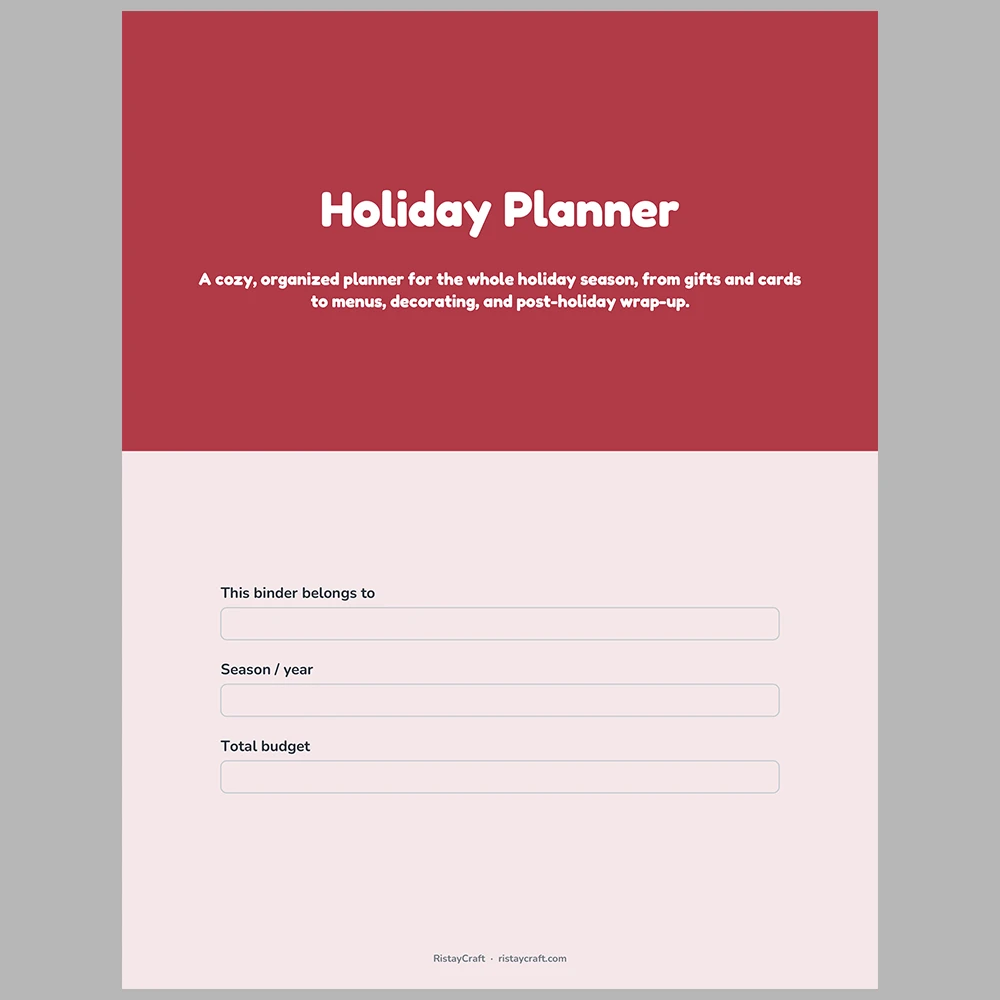 Holiday Planner Printable | Christmas Planner Binder PDF | Gift List, Budget, Menu, Cards, Calendar | Instant Download