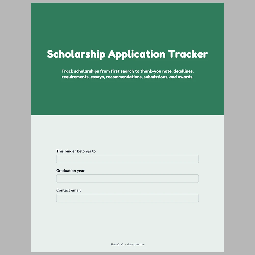 Scholarship Application Tracker Printable | Scholarship Planner, Essay & Deadline Log, Scam Checklist | Instant Download PDF