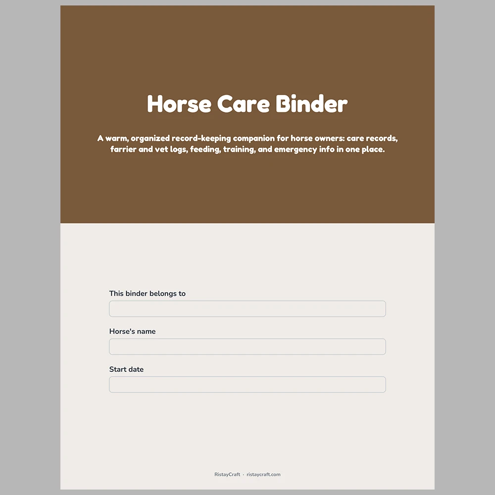 Horse Care Binder Printable | Horse Health Record Log | Farrier & Vaccination Tracker | Equine Planner PDF | Instant Download