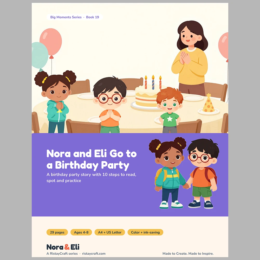 Going to a Birthday Party Social Narrative for Kids | 29-Page Printable Big Moment Story Ages 4–8 | Party Prep Story Activities