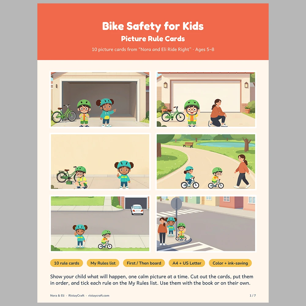 Bike Safety for Kids Picture Rule Cards | Printable Visual Sequence Cards for Kids Ages 5–8 | Safety Rules Companion
