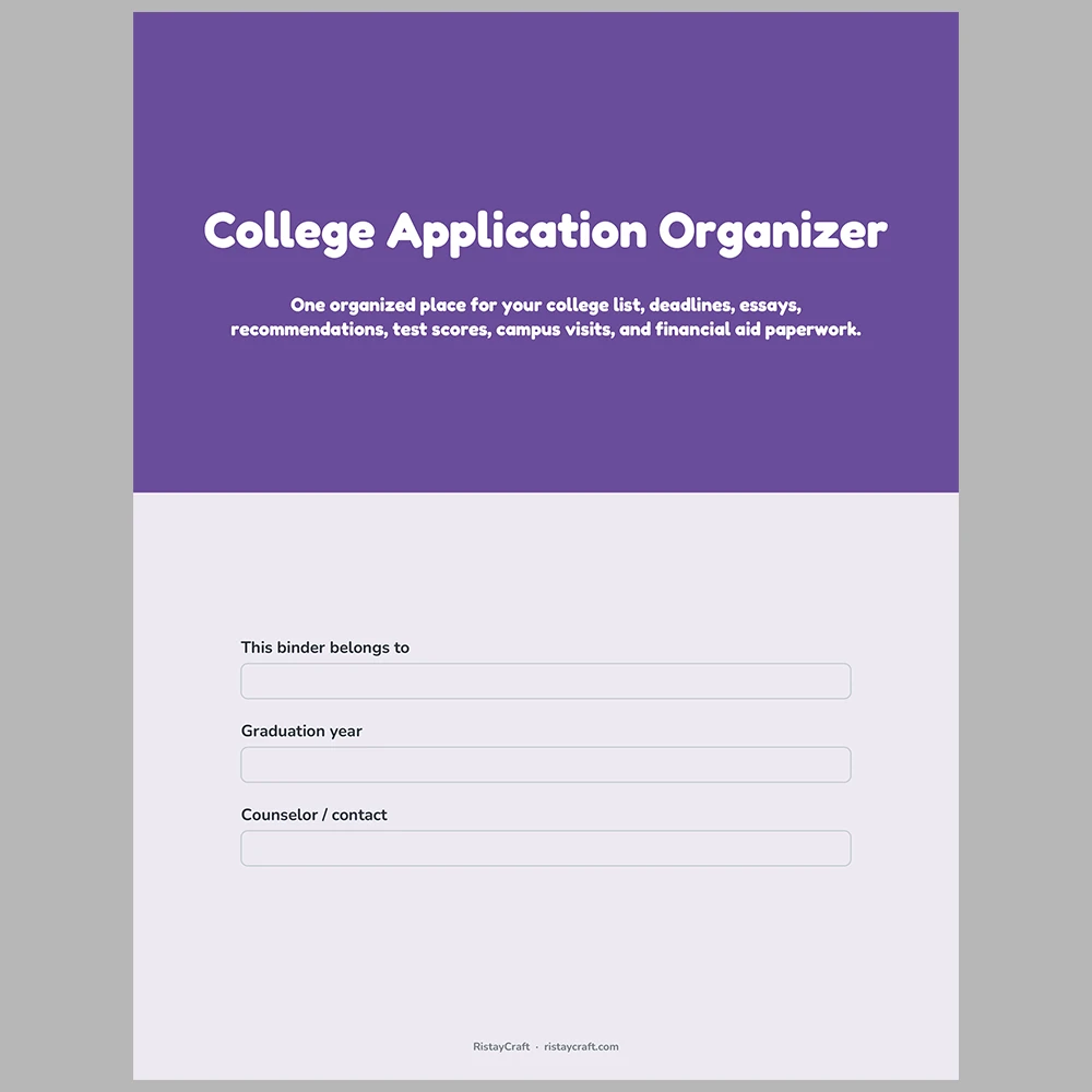 College Application Organizer Printable | College Planner, Deadlines, Essay & Recommendation Tracker | Instant Download PDF