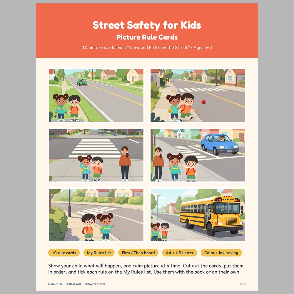 Street Safety for Kids Picture Rule Cards | Printable Visual Sequence Cards for Kids Ages 5–8 | Safety Rules Companion