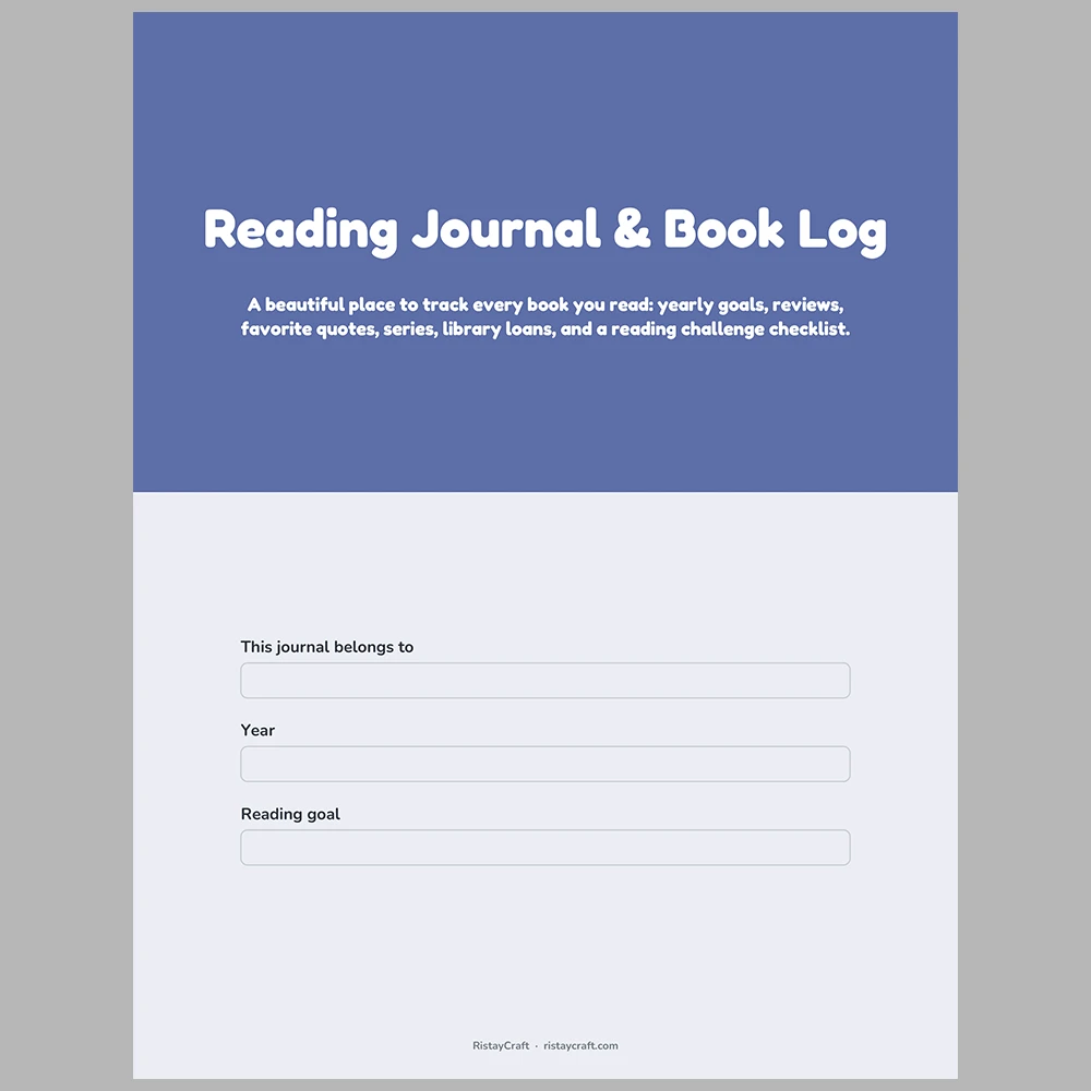 Reading Journal Printable | Book Log, Reading Goals, Book Review Pages, Quotes Log, Series & Library Loan Tracker | Fillable PDF