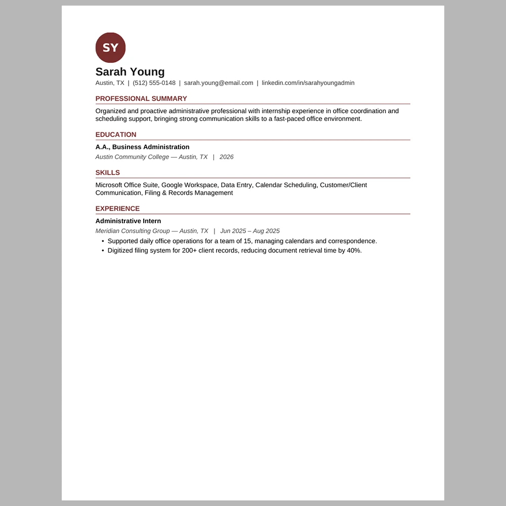 Entry-Level Administrative Assistant Resume Template | ATS-Friendly Word & PDF Resume