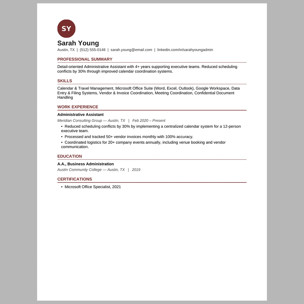 Experienced Administrative Assistant Resume Template | ATS-Friendly Word & PDF Resume