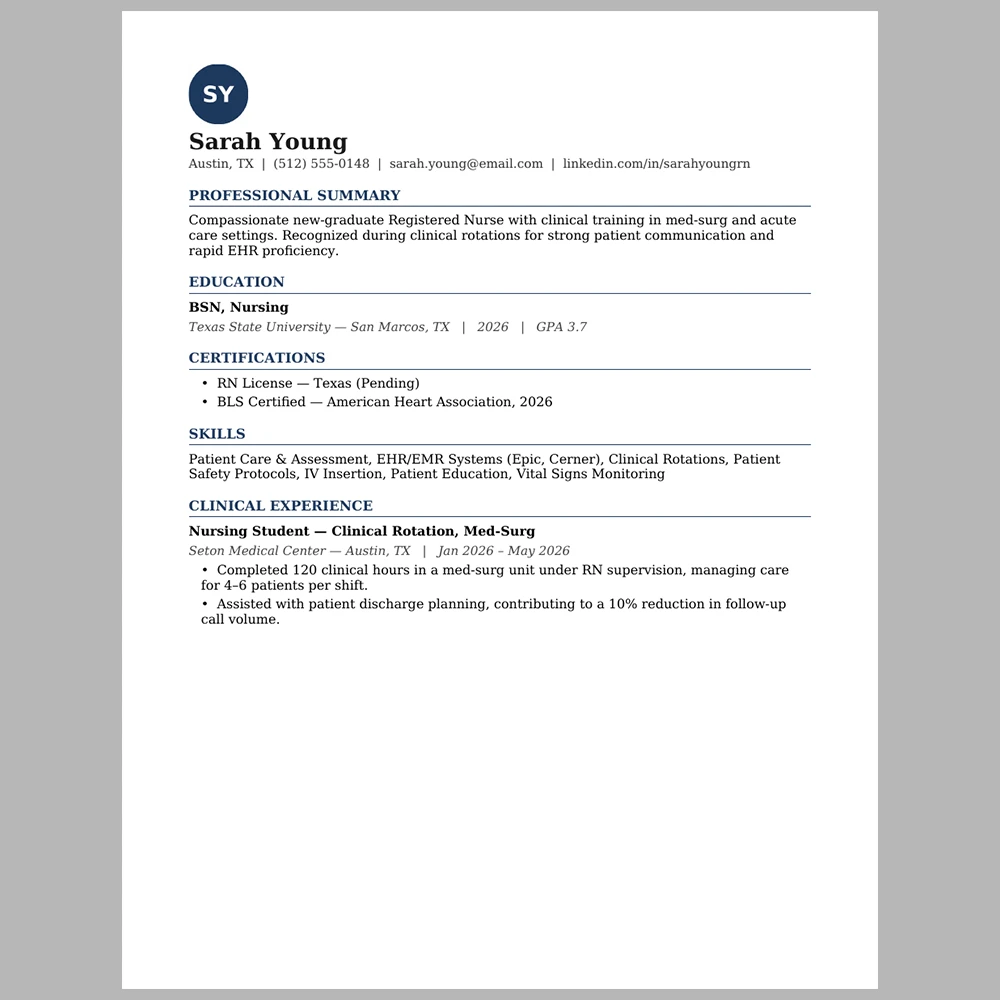 New Graduate Nurse (RN) Resume Template | ATS-Friendly Word & PDF Resume