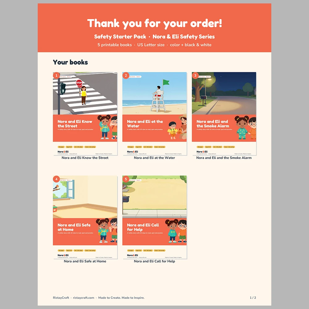 5 Kids Safety Printable Books Bundle | Safety Starter Pack Ages 5–8 | Stories Activities | Instant Download