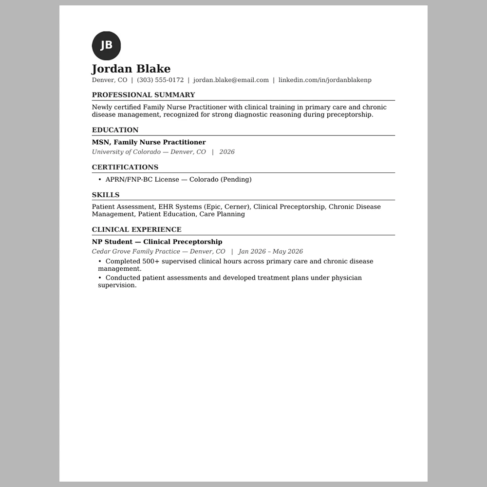 New Graduate Nurse Practitioner (NP) Resume Template | ATS-Friendly Word & PDF Resume
