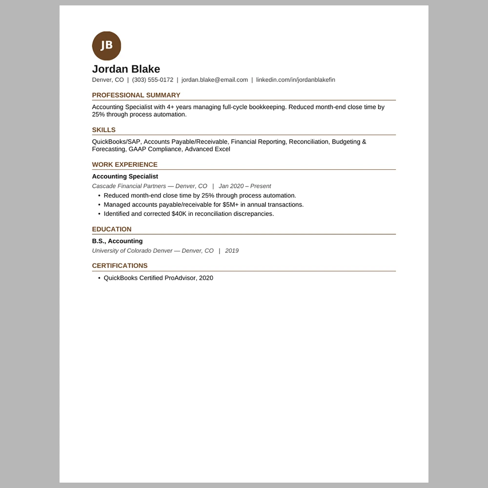 Experienced Accounting & Finance Resume Template | ATS-Friendly Word & PDF Resume