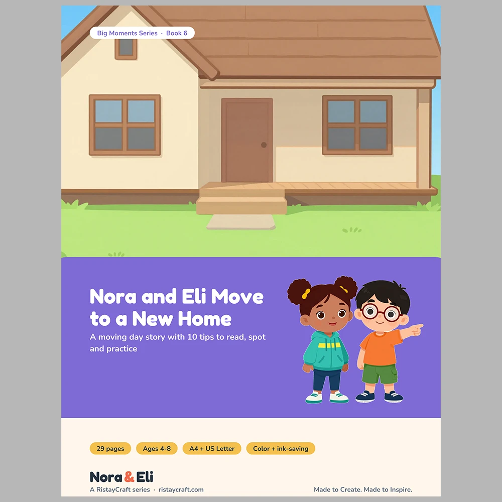 Moving to a New Home Social Narrative for Kids | 29-Page Printable Big Moment Story Ages 4-8 | Moving Day Packing Activities