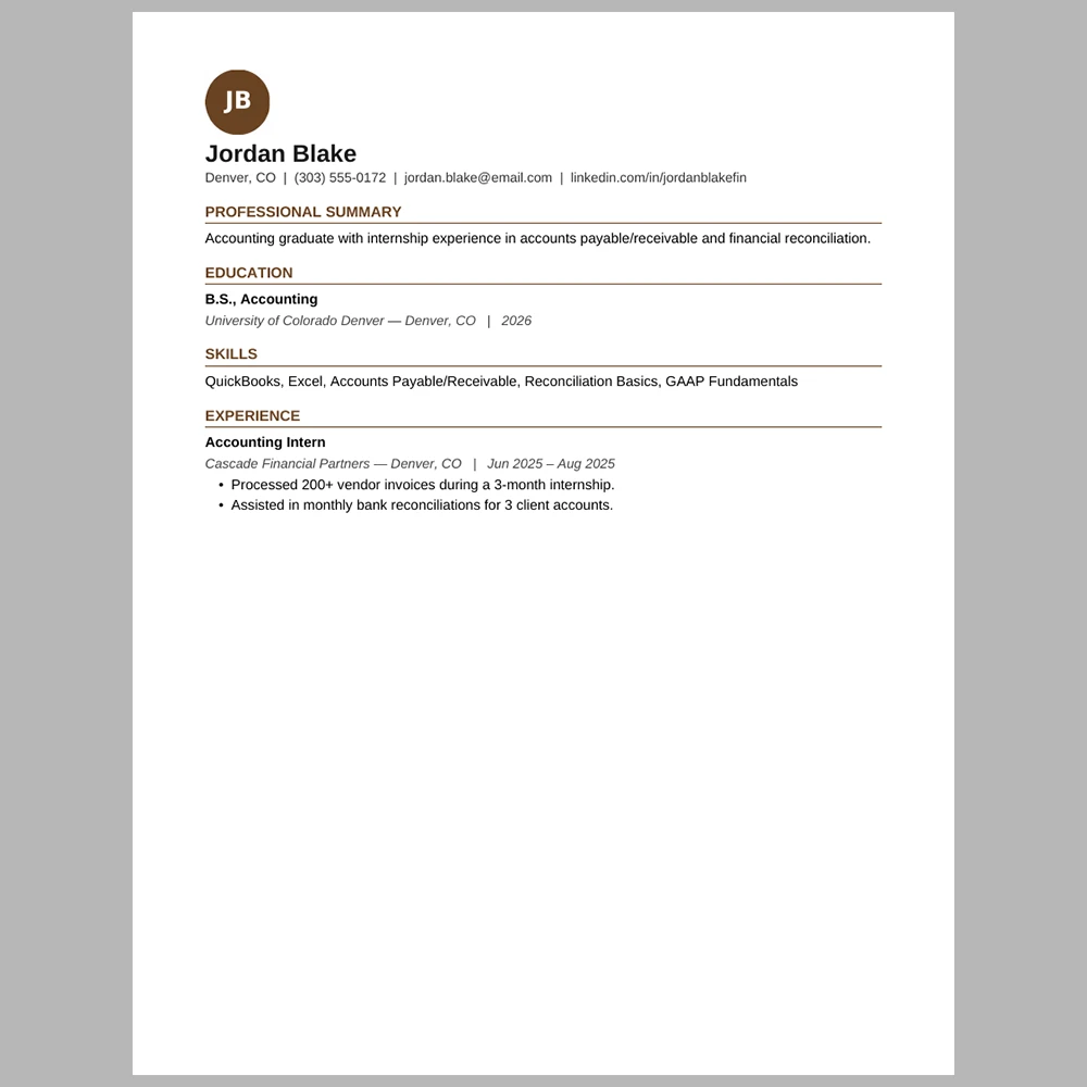 New Graduate Accounting & Finance Resume Template | ATS-Friendly Word & PDF Resume