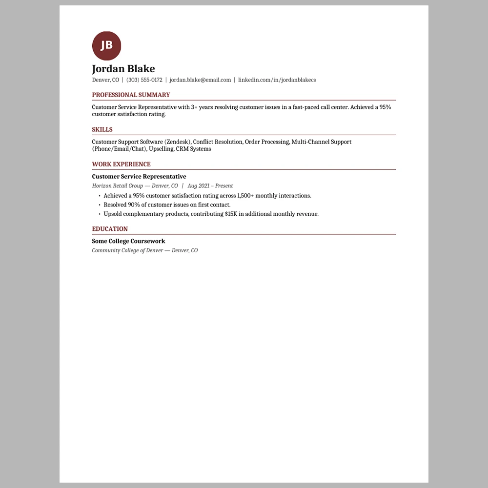 Experienced Customer Service Representative Resume Template | ATS-Friendly Word & PDF Resume