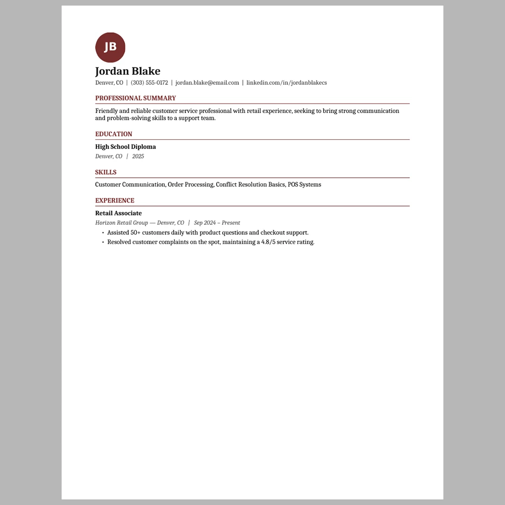 Entry-Level Customer Service Representative Resume Template | ATS-Friendly Word & PDF Resume