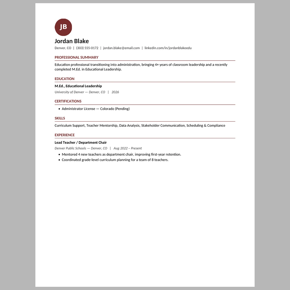New Education Administrator Resume Template | ATS-Friendly Word & PDF Resume