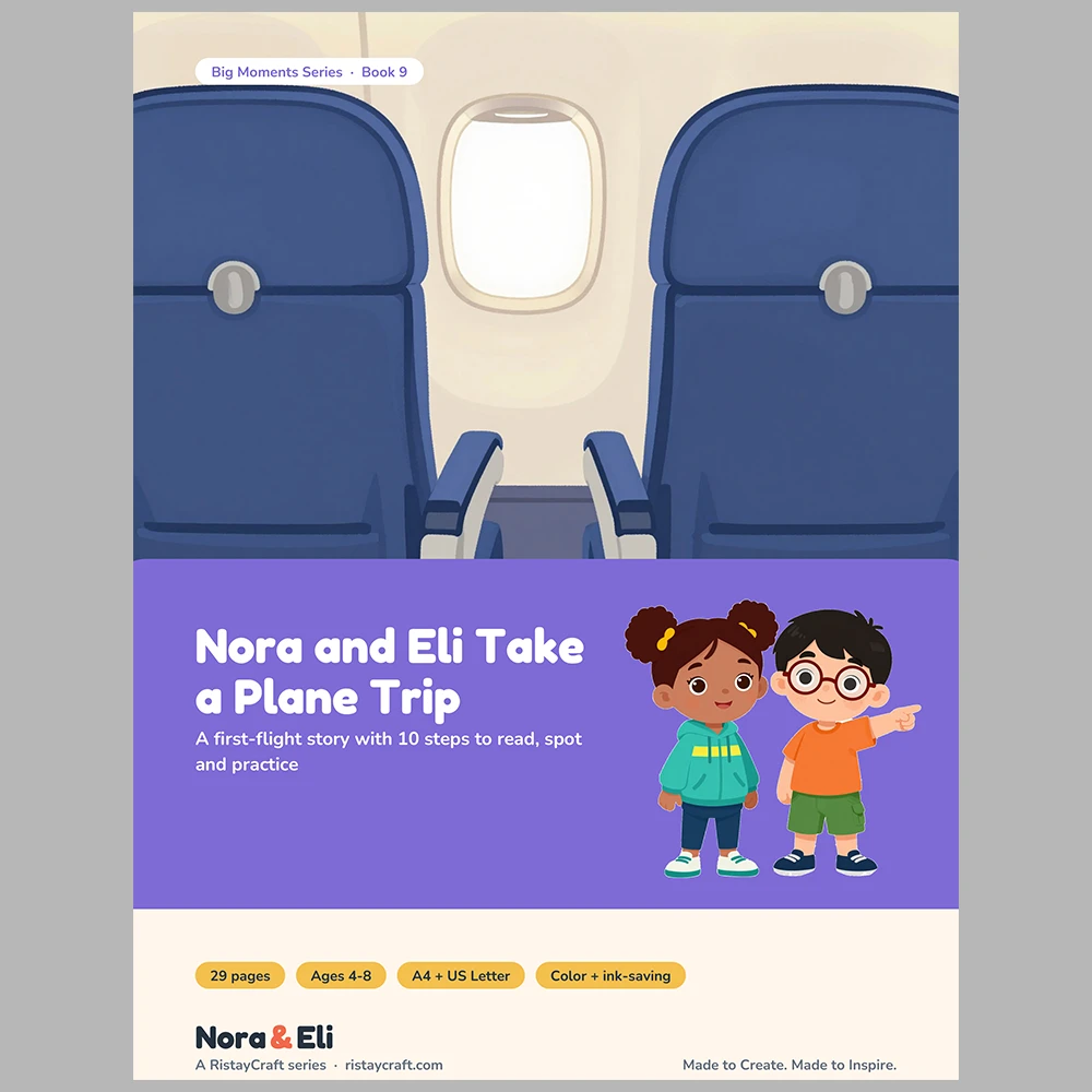 Airplane Trip Social Narrative for Kids | 29-Page Printable Big Moment Story Ages 4-8 | First Flight TSA Airport Stories Activities