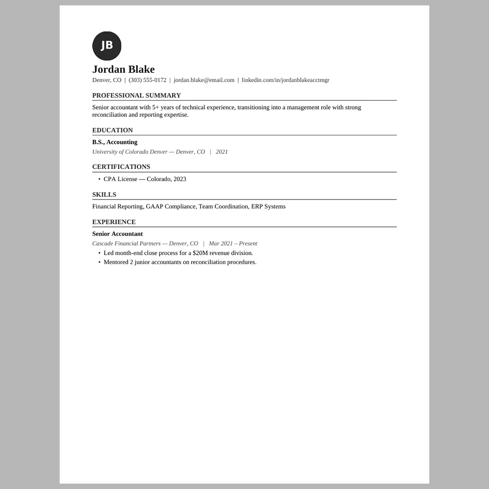 New Accounting Manager Resume Template | ATS-Friendly Word & PDF Resume