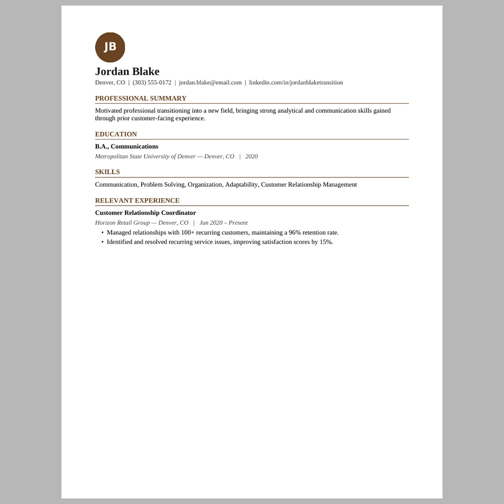 First-Time Career Changer Resume Template | ATS-Friendly Word & PDF Resume