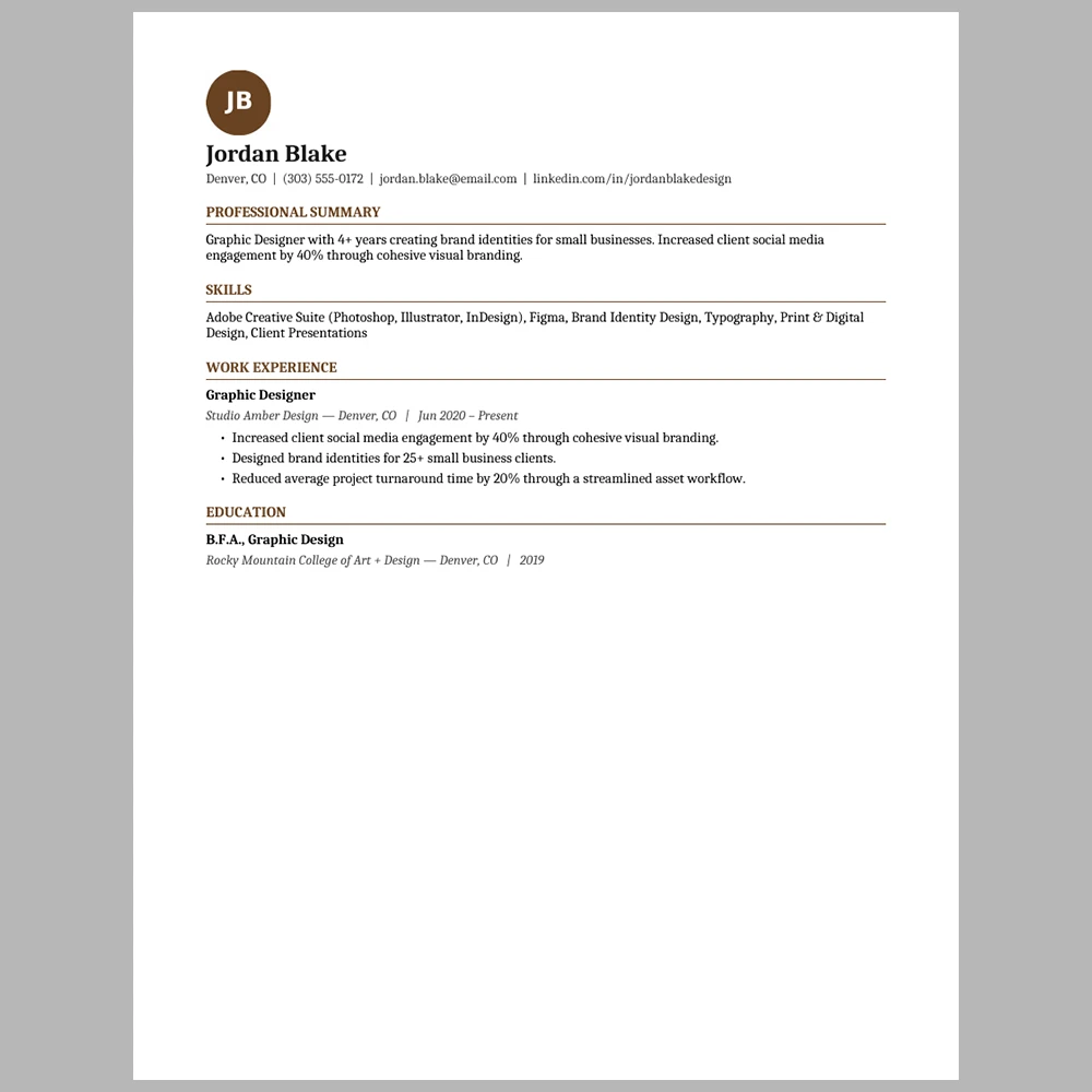 Experienced Graphic Designer Resume Template | ATS-Friendly Word & PDF Resume