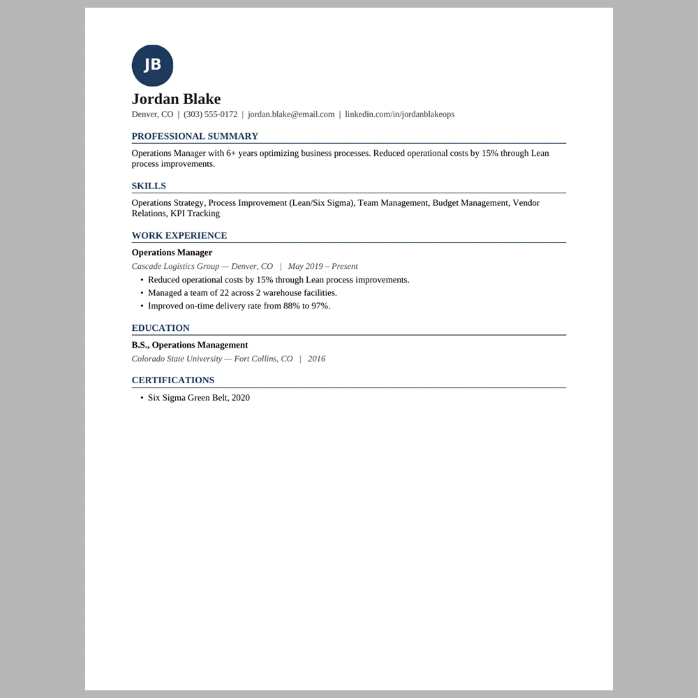 Experienced Operations Manager Resume Template | ATS-Friendly Word & PDF Resume