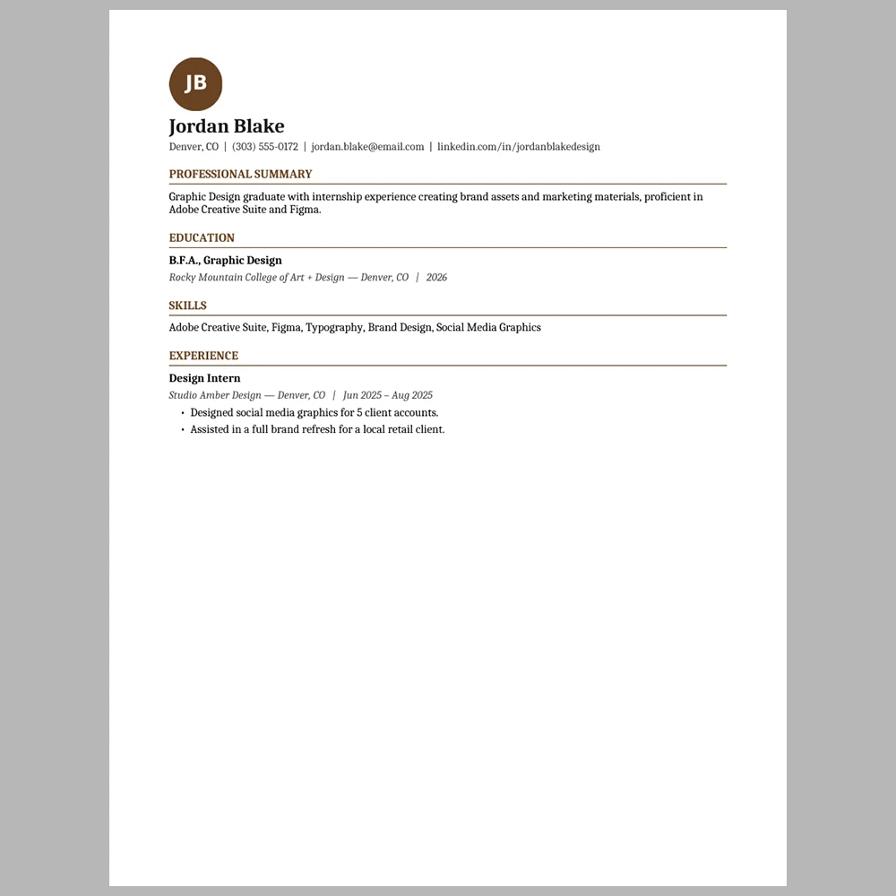 New Graduate Graphic Designer Resume Template | ATS-Friendly Word & PDF Resume
