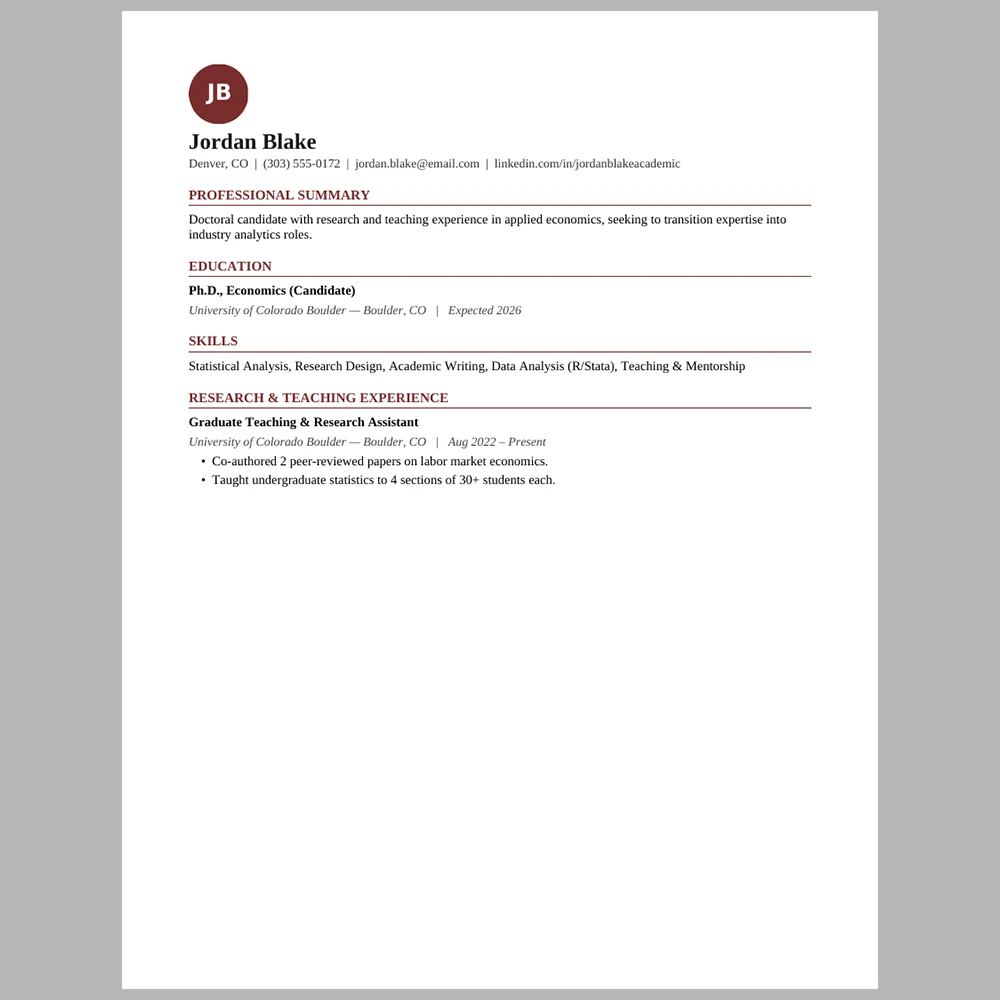 Traditional Academic Format Resume Template | ATS-Friendly One-Page Resume | Word & PDF