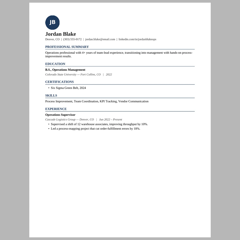 New Operations Manager Resume Template | ATS-Friendly Word & PDF Resume