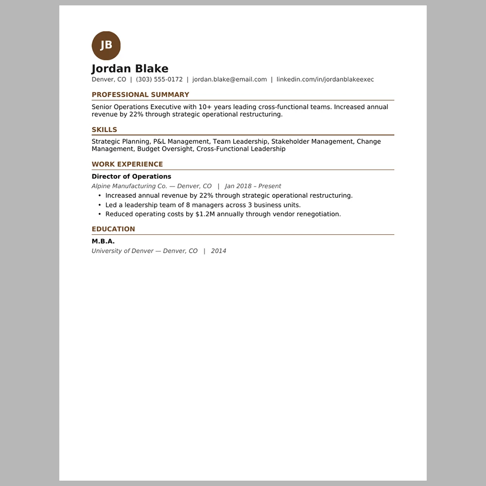 Experienced Executive Resume Template | ATS-Friendly Word & PDF Resume