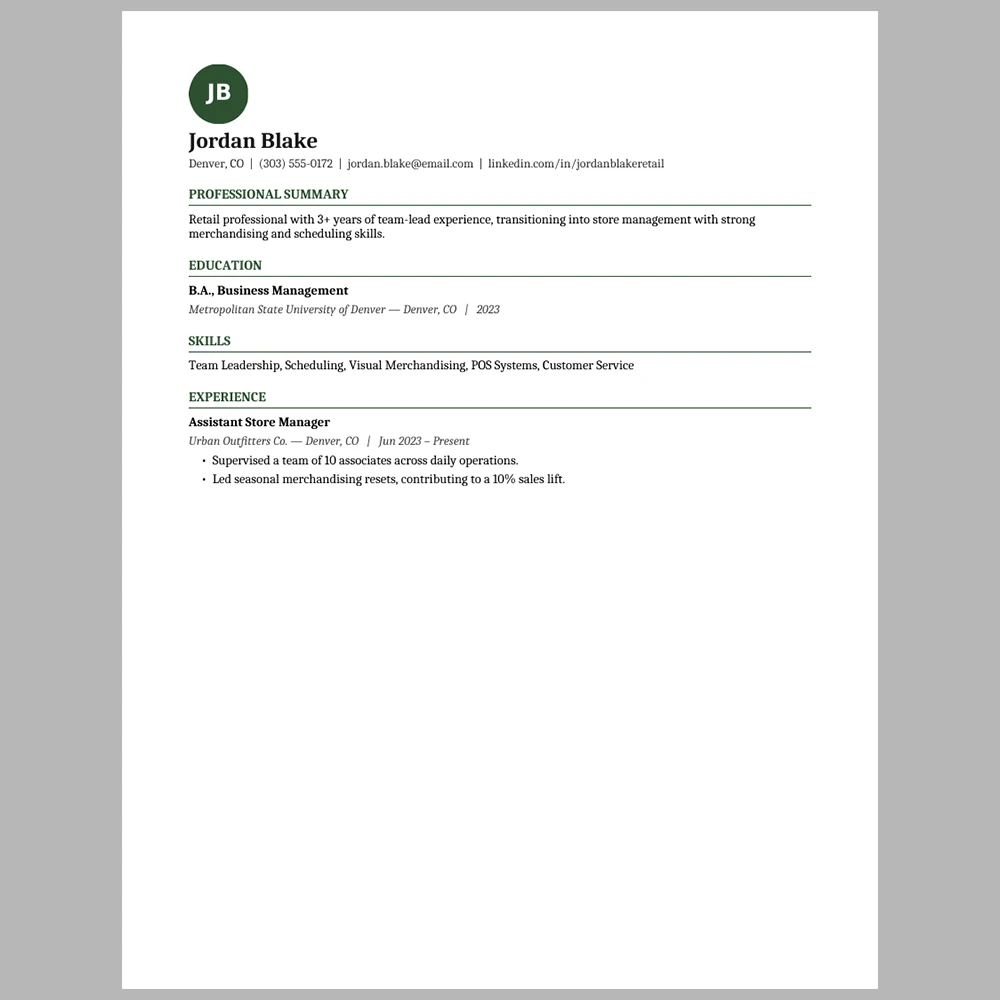 New Retail Manager Resume Template | ATS-Friendly Word & PDF Resume