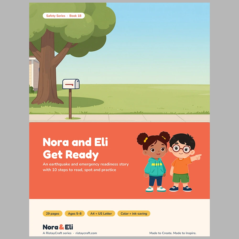 Earthquake and Emergency Preparedness for Kids Printable | 29-Page Drop Cover Hold On Workbook Ages 5–8 | Stories Activities
