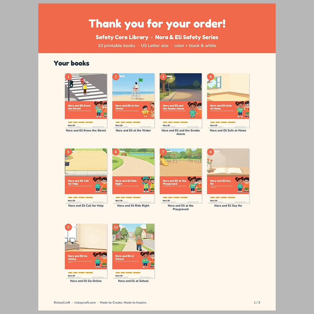 10 Kids Safety Printable Books Bundle | Safety Core Library Ages 5–8 | Stories Activities | Instant Download